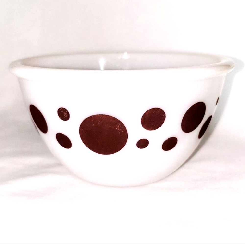 Vintage Hazel Atlas Milk Glass Mixing Bowl Brown Polka Dots Smallest Size of Set